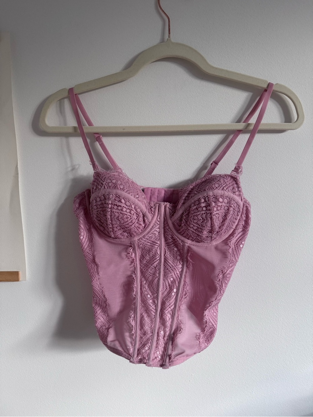 Lace Detail Pink Bustier Corset Top